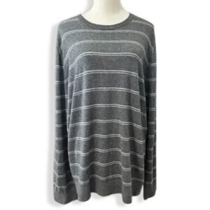Theory Pullover Sweater Wool Blend Striped Long Sleeve White Gray W US XXL NWOT
